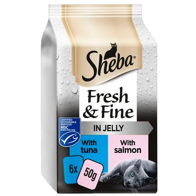 Sheba Fresh & Fine Wet Cat Food Pouch Tuna & Salmon in Jelly 6 x 50g