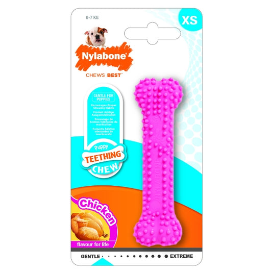 Nylabone Pup Teething Chew Textured Bone Chicken Pink XS