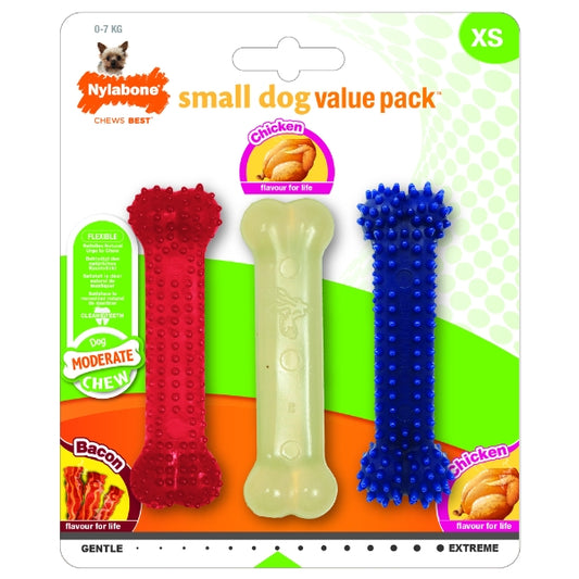 Nylabone Moderate Chew Triple Pack Bacon/chicken XtraSmall