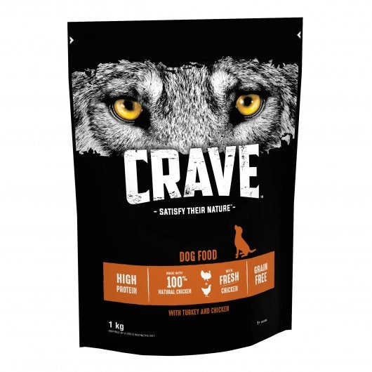 Crave Natural Grain Free Adult Complete Dry Dog Food Turkey & Chicken 1kg