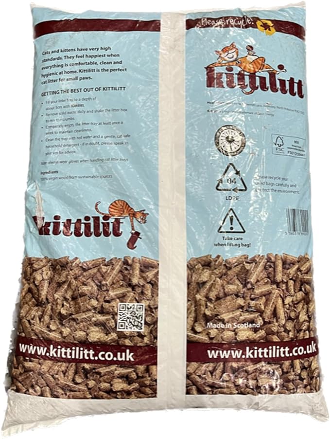 Kittilitt Premium 100% Natural Ultra Absorbent Low Odour Pine Eco Wood Pellets Cat Litter 30L