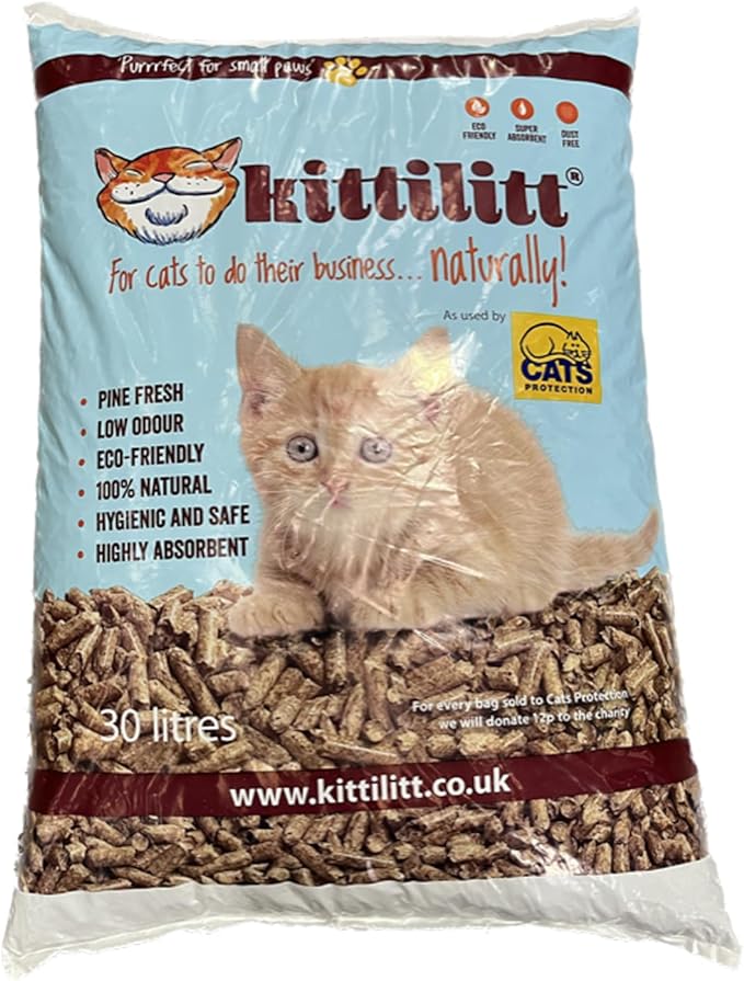 Kittilitt Premium 100% Natural Ultra Absorbent Low Odour Pine Eco Wood Pellets Cat Litter 30L