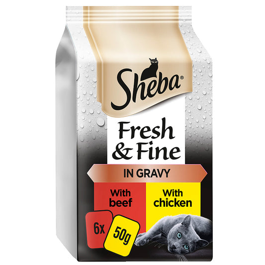 Sheba Fresh & Fine Wet Cat Food Beef & Chicken In Gravy 6x50g