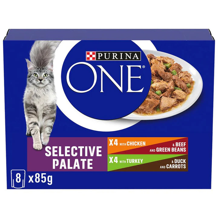 PURINA ONE ADULT CAT FOOD CHICKEN AND BEEF / TURKEY & DUCK 8X85G