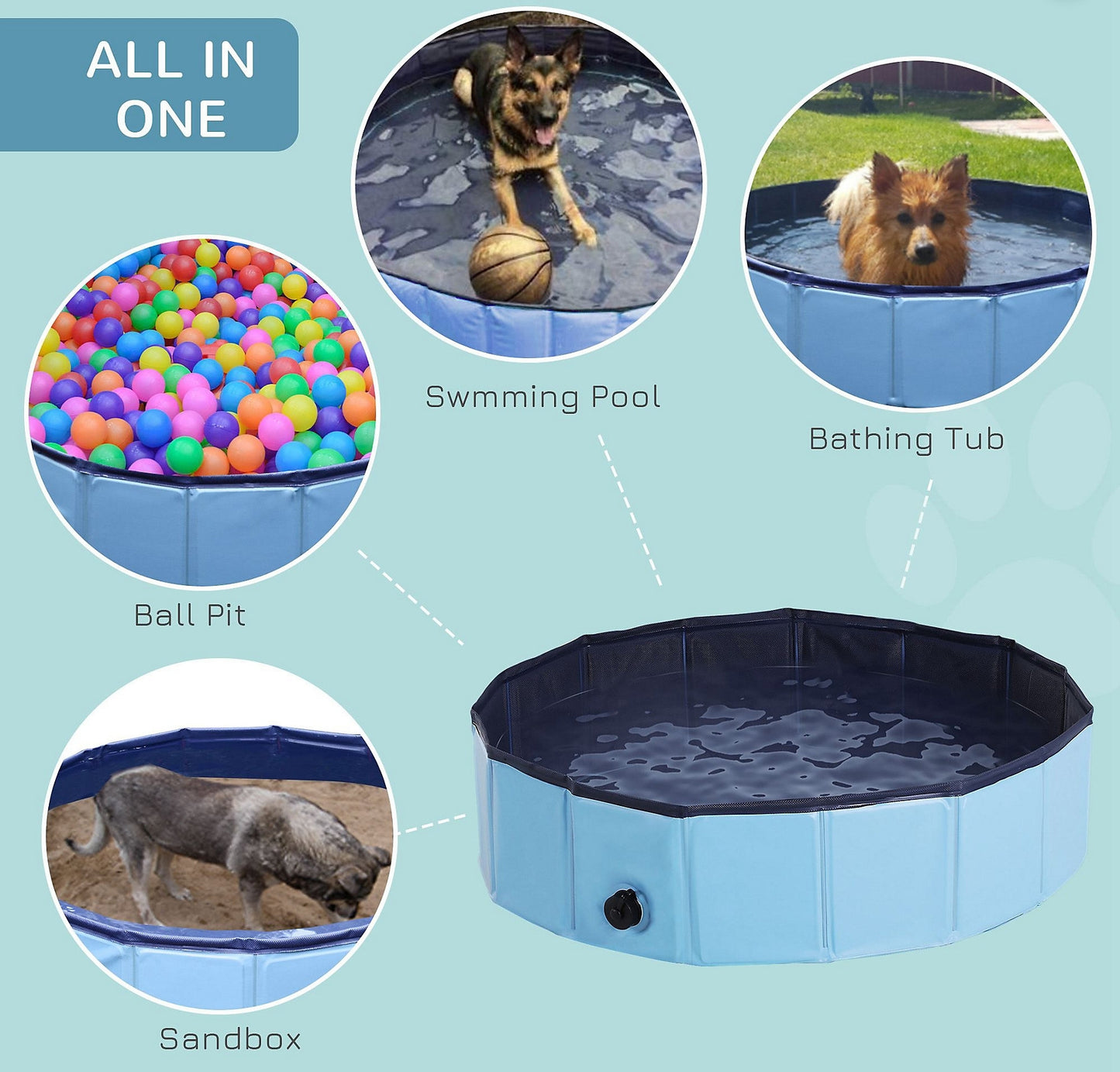 PawHut Foldable Dog Paddling Pool Pet Cat Swimming Pool Indoor/Outdoor Collapsible Summer Bathing Tub Shower Tub