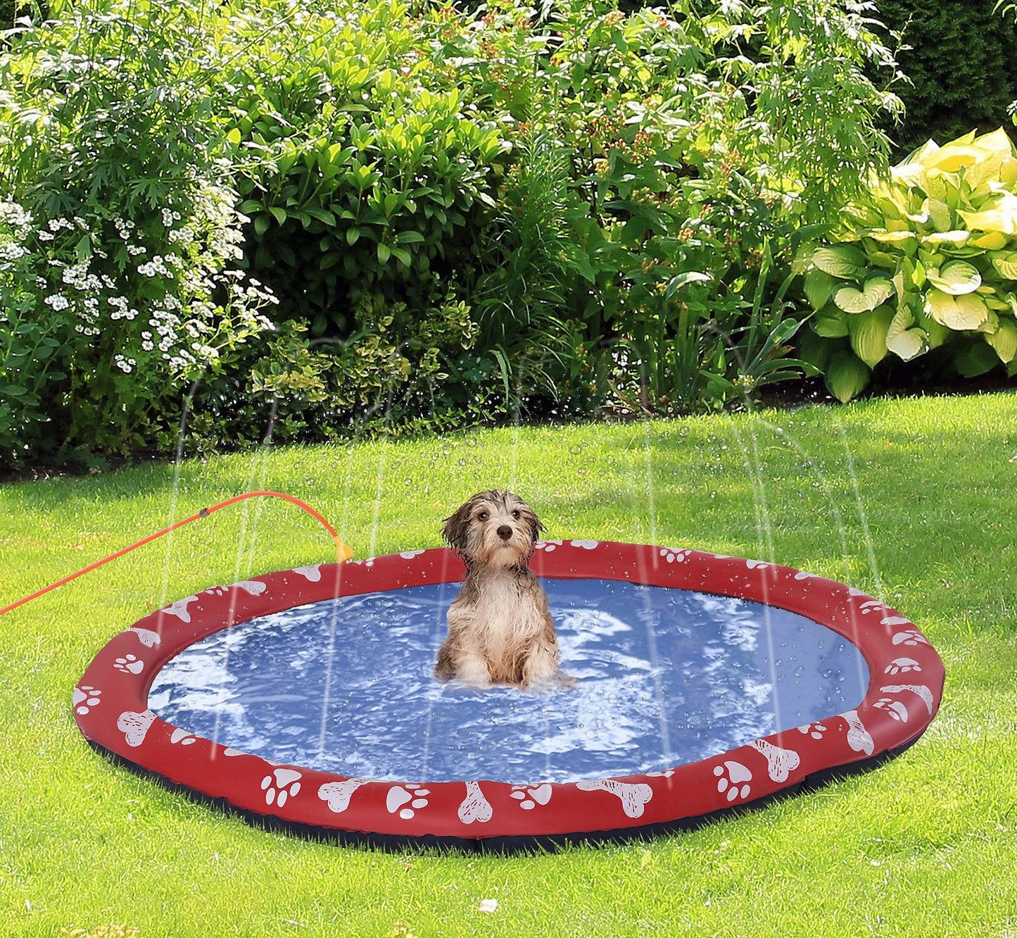 PawHut 170cm Splash Pad Sprinkler for Pets Dog Bath Pool Water Game Mat Toy Non-slip Outdoor Backyard