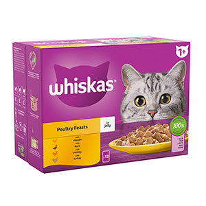 Whiskas Wet 1+ Adult Cat Food Poultry Feasts in Jelly 12x85g Pouches