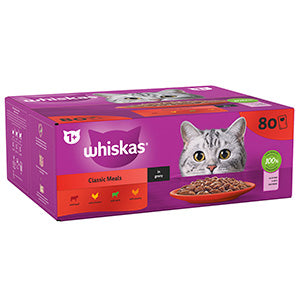 Whiskas Wet 1+ Adult Cat Food Meaty Meals in Gravy 80x85g Pouches