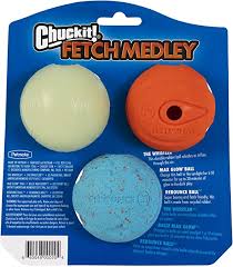 ChuckIt! Fetch Medley Gen 1 Rubber Dog Balls, The Whistler, Max Glow & Rebounce Balls for Dogs, Durable High Bounce Launcher Compatible Dog Toy, Medium, 3 Pack - Pets Universe