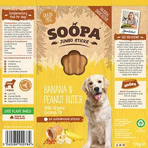 Soopa Banana and Peanut Butter Jumbo Stick All Natural Dog Treats 170g - Pets Universe